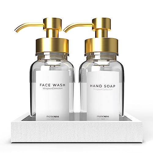 Maisonovo Foaming Soap Dispenser With Concrete Tray & Waterproof Hand Soap & Face Wash Labels | Foaming Hand Soap Dispenser For Bathroom Countertop | Foam Soap Dispenser Clear Foaming Bottle 8 Oz #TOP17