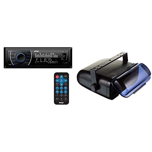 Image of Pyle 300 Watt Marine Radio Receiver with Bluetooth, Auxiliary, USB, RCA Connections, Digital Front Panel, Flip-Up Cover, Waterproof Housing