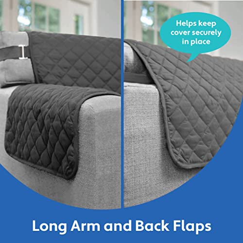 Mighty Monkey Patented Sofa Slipcover, Reversible Tear Resistant Soft Quilted Microfiber, 70” Seat Width, Durable Furniture Stain Protector With Straps, Washable Couch Cover, Charcoal Light Gray #TOP7