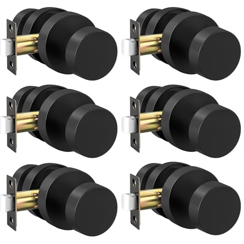 Image of Haidms Black Door Knobs Passage, Heavy Duty Zinc-Alloy Closet Door Knobs, Matte Black Interior Door Knob for Hallway & Closet, Round Ball Design(6 Pack)