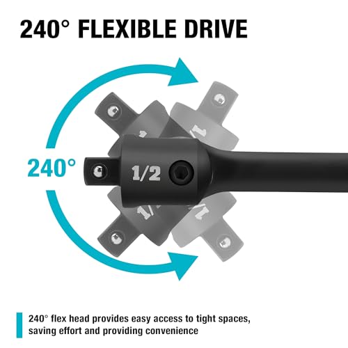 Image of DURATECH Breaker Bar, 1 /2'' Drive 17.5-Inch Breaker Bars Heavy Duty, with 240 Flex Head, Spring-loaded Detent Ball, CR-MO Head, Premium Black Phosphate Finish