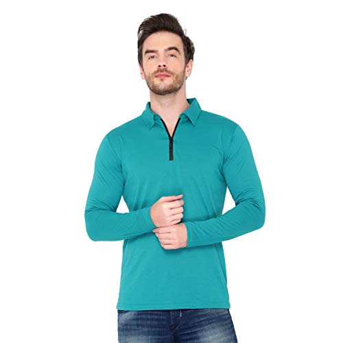 Image of Men's Cotton Blend Full Sleeve Zip Neck Polo T-Shirt (Pack of 1)