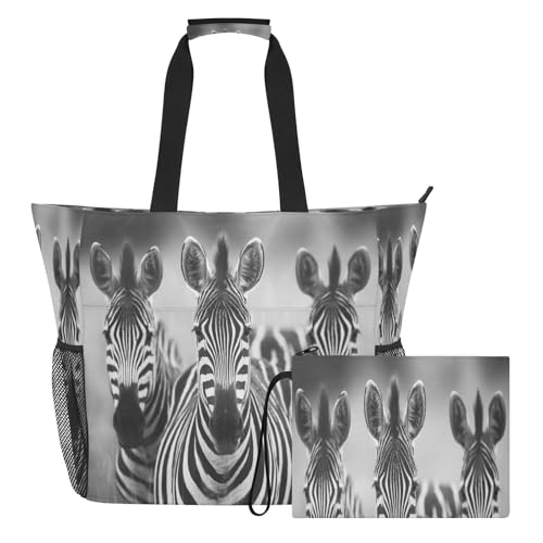 Sac de plage extra large Zebras étanche pour femme avec poche humide