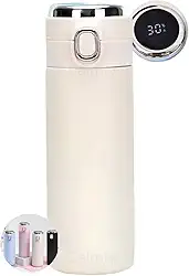 Garrafa Térmica de Água 500ml Esportiva, Com Display, Squeeze Academia, Tampa Antivazamento, BPA Free, Parede Dupla Vácuo Fria Quente, Portátil, Masculina Feminina Infantil (Bege)