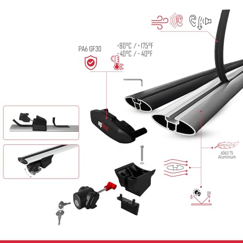Barras de techo auto portaequipajes Ebro S800 2025-2026 en color negro de aluminio Hook 6