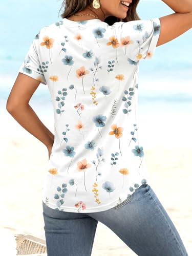 Image of ANRABESS Womens Short Sleeve V Neck Tops Summer Casual T-Shirts Blouses 2026 Spring Trendy Beach Vacation Clothes