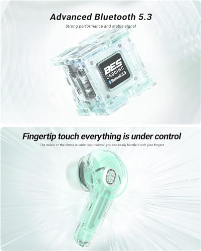 Image of bAss biRd Ultra Pods Pro Bluetooth 5.3 TWS Earbuds, Display, Gaming Mode, AI ENC, Fast Charging Type-C, 13mm Bass Drivers, Transparent Design Premium Sound Under 1000 2024 Wireless (Green)