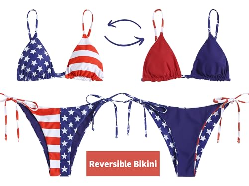 Image of ZAFUL Women's Triangle Bikini Floral String Bikini Set Two Piece Swimsuit Bathing Suits