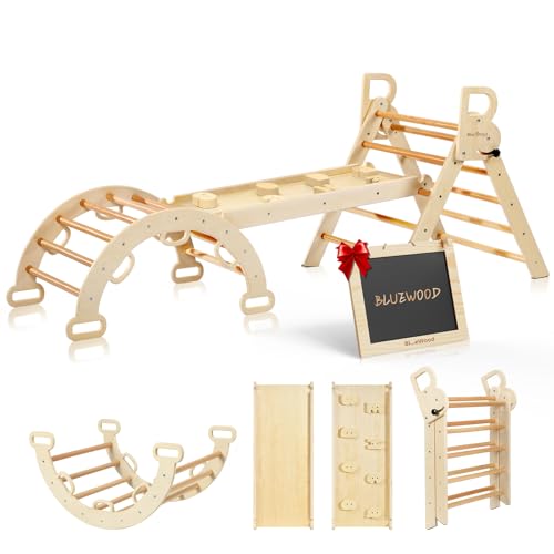 Image of BlueWood Pikler Triangle Set, Foldable Wooden Toddler Climbing Toys Indoor Playground Jungle Gym Montessori Philosophy Climber for 2-6 Years Old, Baby, Kids (Natural Wood)