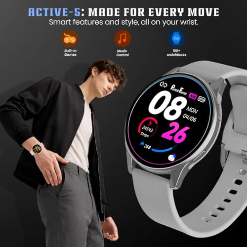 Image of PunnkFunnk Active 5 Smart Watch with 1.3 inch AMOLED HD Display | Bluetooth Calling, AI Voice Assistant, 100+ Sports Modes, Heart Rate & SPO₂ Tracking, IP68 Waterproof for Men & Women- (Grey)