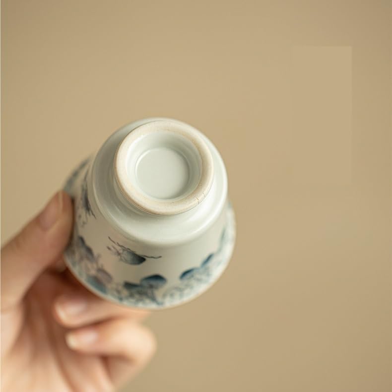 Tea Cup Ceramic Antique Glaze Handmade Blue and White Raspberry Rabbit Host Soaking Container