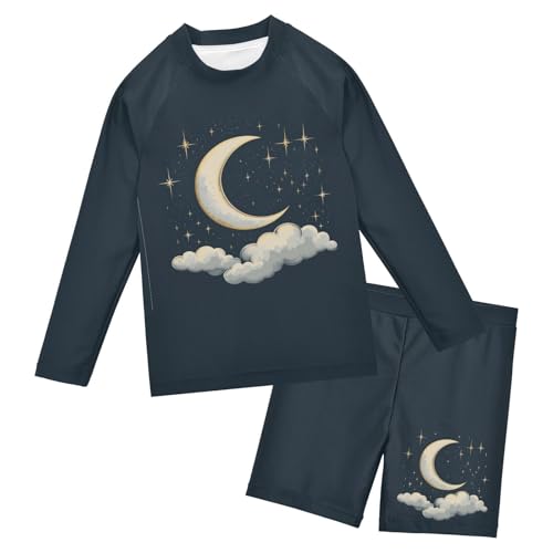 Stars Clouds Night Toddler Swimsuit Boy 3T Long Sleeve Bathing Suits Sunsuit with Swim Trunks, 2 Piece