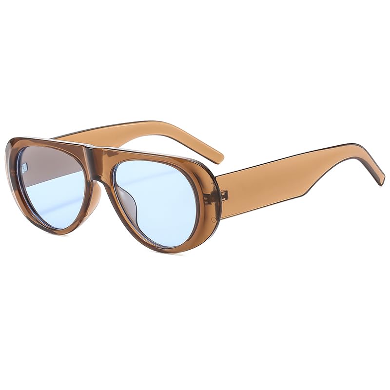 Long Keeper Retro Pilot Sunglasses For Women 70s Vintage Trendy Flat Top Shades Oval Sunglasses Fashion Leopard Ladies Shades