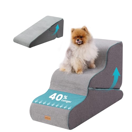 Image of Gardner Pet Dog Stairs for Small Dogs 22.4 inch H, Large 2 in 1 Transformable 3-Step Pet Stairs and ramp, Dog Steps for High Bed (22-27 inch) with Non-Slip Waterproof Cover CertiPUR-US Certified Foam, Grey