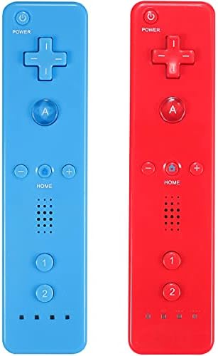 Wii Controller 2 Pack, Wii Remote Controller with Silicone Case and Wrist Strap Compatible for Wii/Wii U Console - Red and Blue