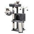 PAWZ Road Cat Tree, Multi-Level Cat Tower for Indoor Cats, Cat Climbing Tree Condo with Sisal Covered Scratching Posts, Deep Hammock and Interactive CatToy, Grey