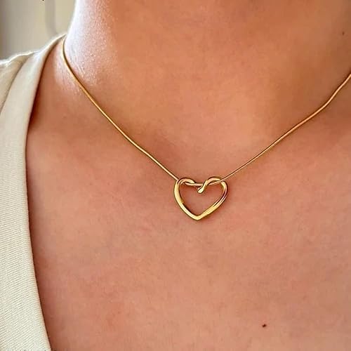 Image of Open Heart Pendant Necklace for Women & Girls | Anti Tarnish Stainless Steel Gold Finish Chain | Stylish Minimal Jewellery Gift | Accessories