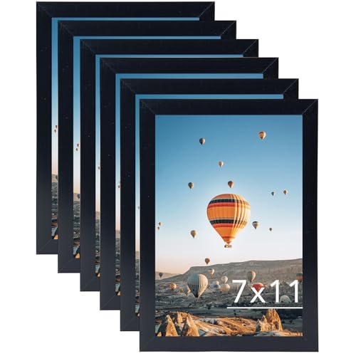 JCJMY 7x11 Picture Frame Set of 6 Black for Wall Hanging or Tabletop- Wall Mounting Horizontally or Vertically 7 x 11 Wall Gallery Poster Photo Frames for 7 by 11 Photo 6 Pack Black