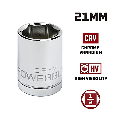Powerbuilt 940098 1/2" Dr. 6 Pt. Metric Standard Socket, 21Mm #TOP1