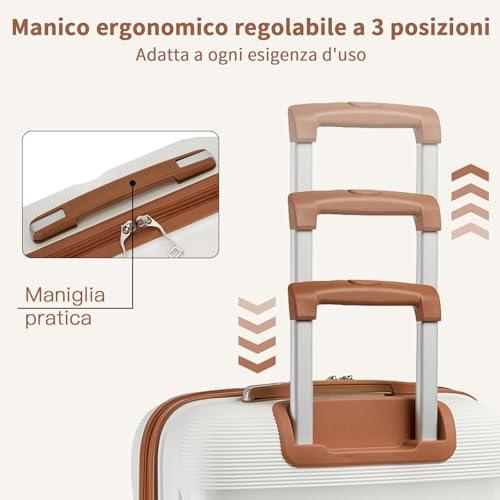 Kono Set Di 4 Valigie Trolley Grande Bagaglio A Mano Valigia Cabina In Pp Rigida Con 4 Ruote E Serratura Tsa (Set Di 4 Valigie, Bianco Crema) - 4
