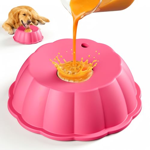 Slow Feeder Dog Bowls for Liquid Treat, Entertained Ball Dog Lick Bowl, Non-Slip Bone Broth Dog Licking Toys, 4/5 Cup Yogurt Dog Slow Feeder Bowl for Dietary Supplement/Post-op Nutrition (Pink)