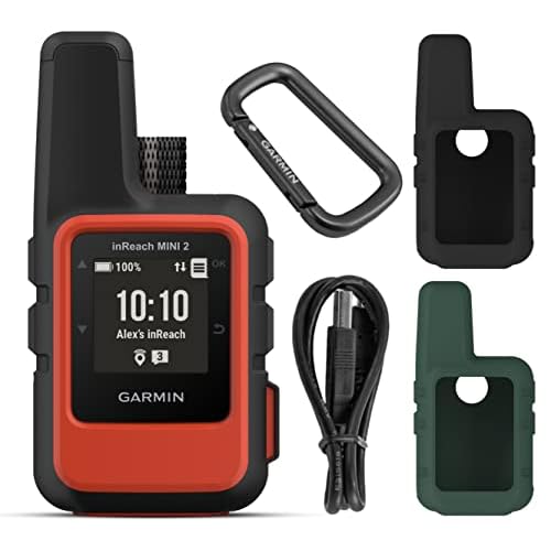 Wearable4U – Garmin inReach Mini 2 Lightweight and Compact Satellite Communicator, Hiking Handheld, Flame Red with 2 Pack Cases Black/Khaki Bundle