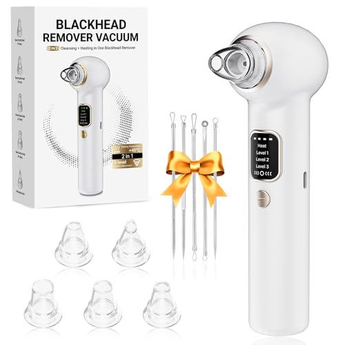 Pore Vacuum Blackhead Remover, Blackhead Extractor with 3 Adjustable Suction Levels, 5 Probes, Blackhead Remover Tools for Women and Men (White)