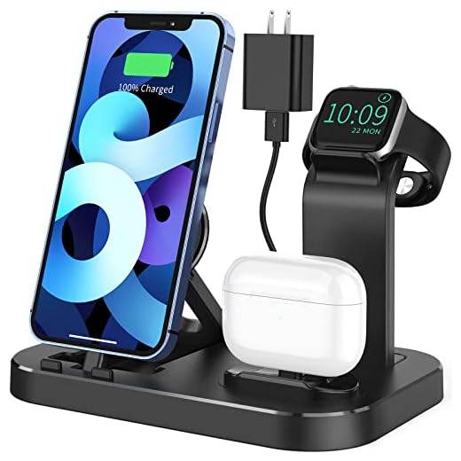 ZFW 3 in 1 Charging Station for Apple Devices with 15w Adapter Compatible with iPhone13/12/11/X/8/7/6/5 Series, Apple Watch Series 7/SE/6/5/4/3/2/1, Airpods 1/2/3/Pro, Fast&Safe Charger Dock(Black)