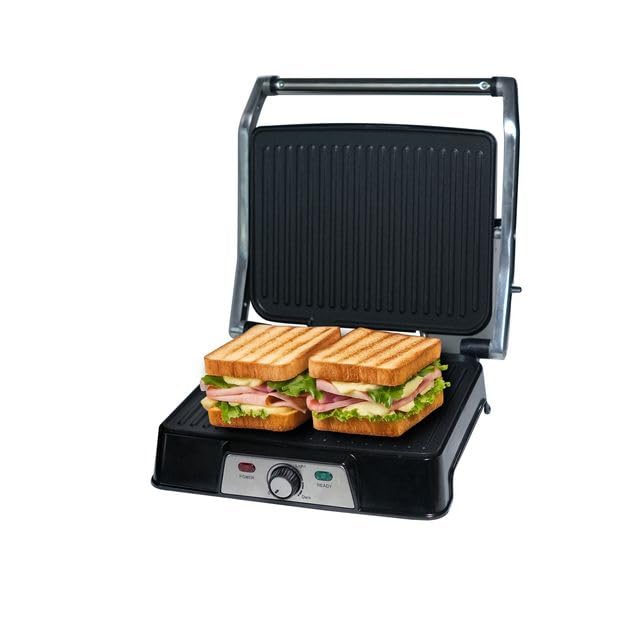 Image of ITALIA Electric Contact Sandwich Grill Maker, 2000W, 180� Opening, Temperature Control, Non-Stick Plates