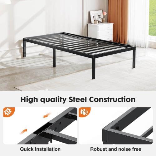 Metal Platform Bed Frames with Storage Space Under Base, Heavy Duty Metal Bed Frame with Sturdy Steel Slat Support, No Box Spring Needed, Noise Free, Easy As sembly (Twin)