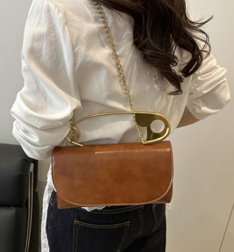 Vegan Leather Evening Bag for Women Large Pin Handle Shoulder Bag with Flap 2025 Trendy Chain Crossbody Satchel Purse2