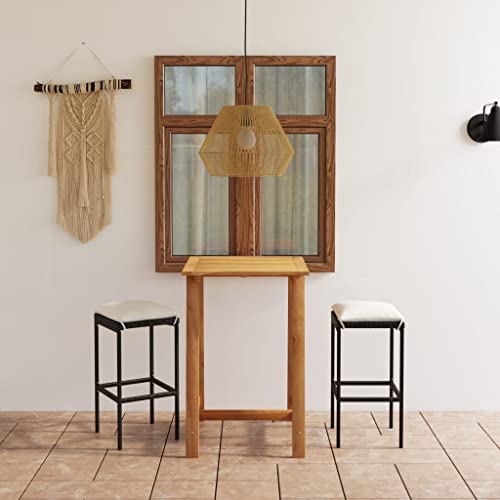 LoogCape Juego de 3 barras de jardín con cojines negros, madera de acacia y polirratán, resistente a la intemperie, para balcón, terraza, muebles de salón exterior, cojines de asiento color blanco