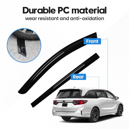 Image of Odyssey Rain Guard - Window Visors for Honda Odyssey 2018-2025 2026, Out-Channel Side Window Rain Guards for Odyssey Accessories, 4PCS, Black, Car Accessories