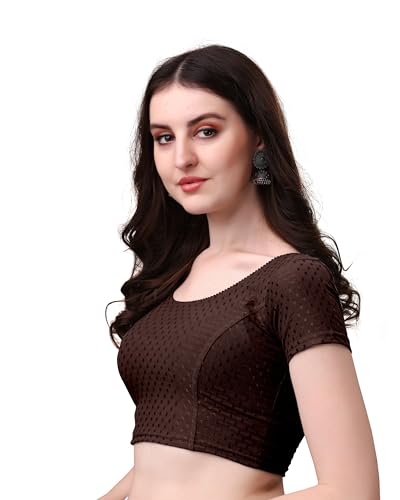Image of Mogsa Stylish Cotton Saree Blouse for Women | Soft Dobby Stretch Fabric | Round Neck | Stitched Blouse for Party, Casual & Festive Use