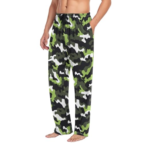 Vdsrup Men's Pajama Pants Green Black Camo Pajama Pants for Men PJs Bottoms Drawstring Pockets Sleep Lounge Pants S4