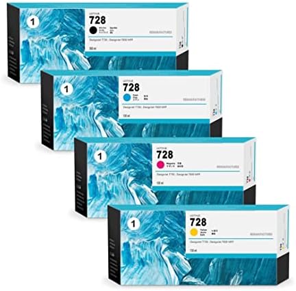 728 Ink Cartridges 4-Pack (300-ml Black / 130-ml Cyan/Magenta/Yellow) – Utye Compatible Ink Cartridges Replacement for HP 728 Ink Work with T830 MFP & T730 Large Format Plotter Printer