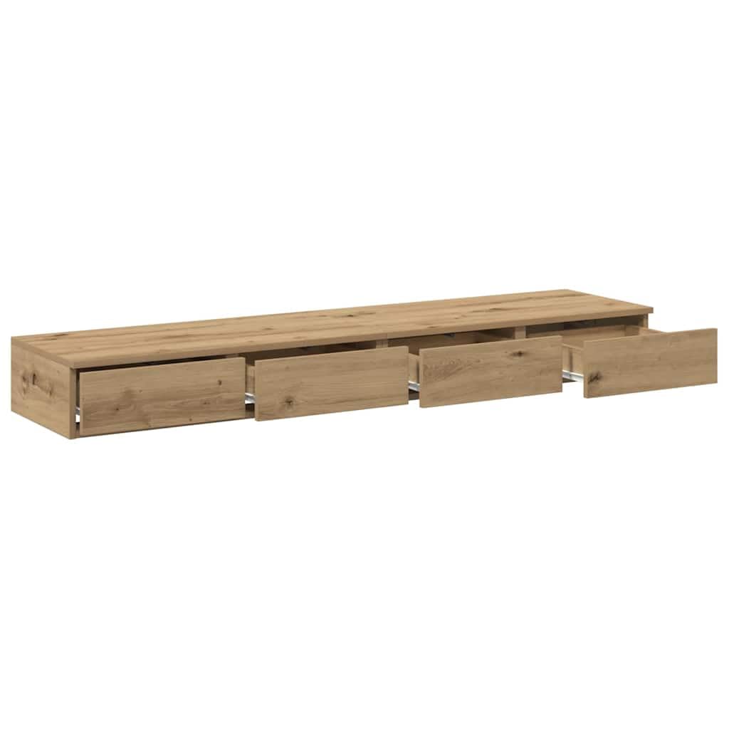 Minimalistische Bettschubladen Artisan-Eiche - 140x36,5x16,5 cm Holzwerkstoff Unterbettkommode mit 4 Push-to-Open Schubladen, Bett-Unterbau & Sitzgelegenheit fürs Schlafzimmer