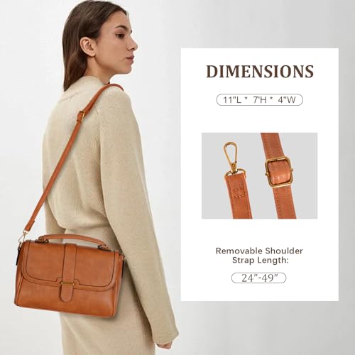 Vegan Leather Top Handle Handbag for Women, Classic Crossbody Purses Flap Satchel Shoulder Bag with Detachable Strap2