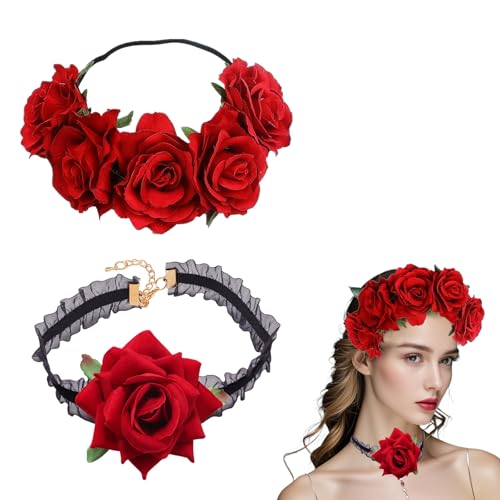 Cerchietto Rose Halloween – Elegante Cerchietto per Capelli Donna con Cerchietto Dias de Los Muertos, Design Unico e Attraente