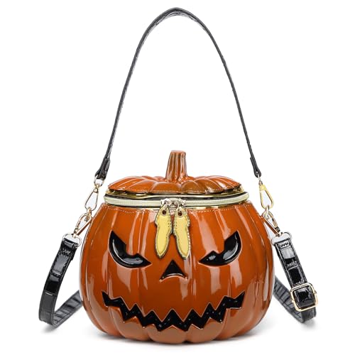 Lyuxhetaokdiq Women Pumpkin Shaped Crossbody Shoulder Bag Unique Weird PVC Handbag Novelty Halloween Pumpkin Purse (orange)
