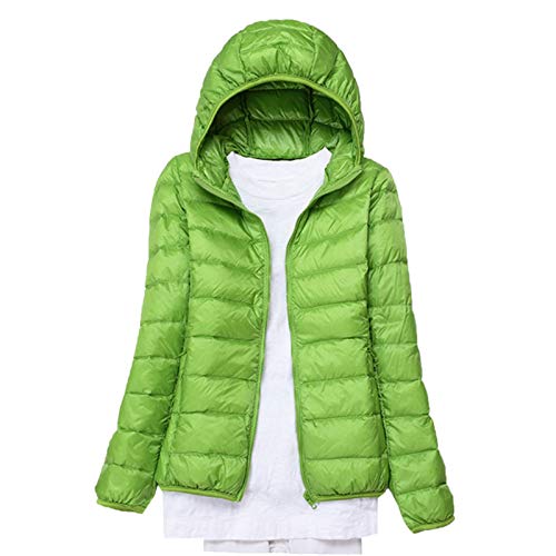 Cicilin Jaqueta feminina acolchoada leve com capuz, Verde, XL