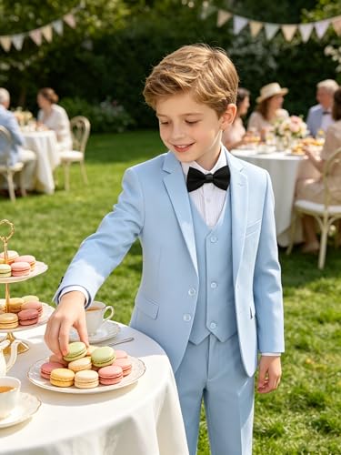 Image of Boys' Formal Suit 5 Piece Slim Fit Suits for Boy Kids Tuxedo Toddler Wedding Ring Bearer Outfit Teen Communion Dress
