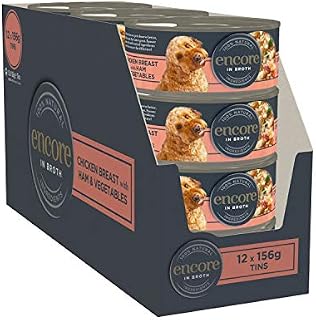 Encore 100% Natural Wet Dog Food, Chicken Breast with Ham and Vegetables in 156g Tin (Pack of 12)