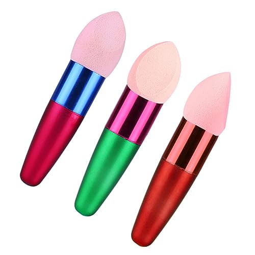 MUCKLILY 3Pcs Makeup Sponge Brush Wet Dry Foundation Applicator Versatile Puff Brushes for Blending Cleaning Powder Application for Professionals DIY Users