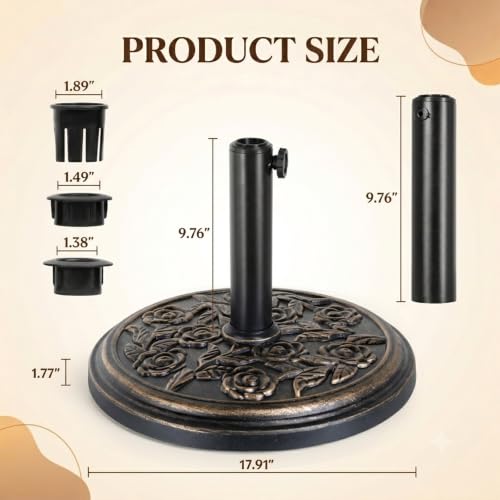 SimpleLux 19.8 Lbs Round Umbrella Stand, Heavy Duty Weighted Base for Outdoor Market Parasols, Stable Holder for Patio Deck Lawn Garden Poolside, Bronze by SimpleLux - Used condition - Image 3