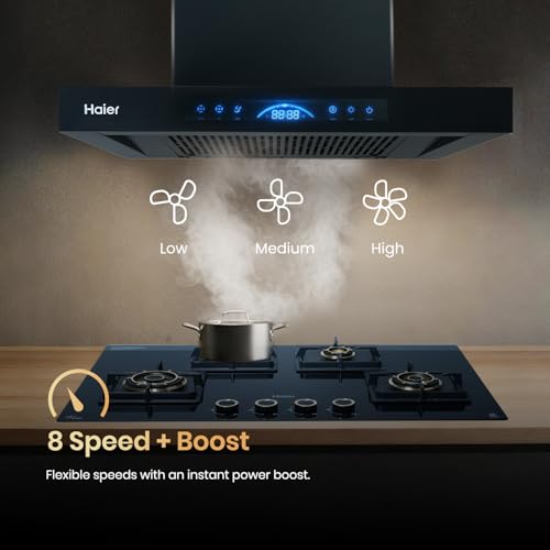 Image of Haier 60cm 1600m /hr BLDC Autoclean T-Shape Chimney | Easy Clean Filterless with Touch /Gesture Control | 10 Yr Motor, 4 Yr Comprehensive Warranty | Free Installation & Pipe | HIH-T1600-BLDC-IN | Black