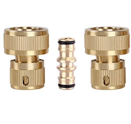 3 pièces Raccord Rapide en Laiton 3/4', Kit de Raccord de Tuyau d'arrosage, 2 Raccords Rapides 3/4', 1 Raccord double en Laiton, pour tuyaux d'arrosage