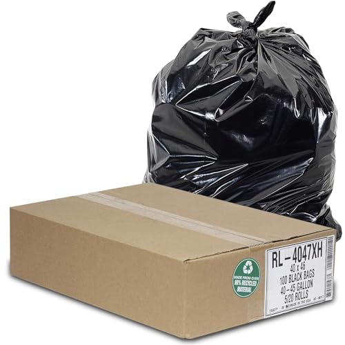 Image of Aluf Plastics 45 Gallon Trash Can Liners (100 Count) - 40 inch x 46 inch - Thick 1.5 MIL Equivalent Black Trash Bags for Bathroom, Kitchen, Office, Industrial, Commercial, Recycling and More