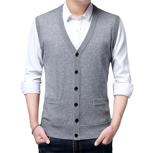 Yeuyyben Middle-Aged Wool Vest Men's Cardigan Fashionable Casual Knitted Top Sweater Vest Men