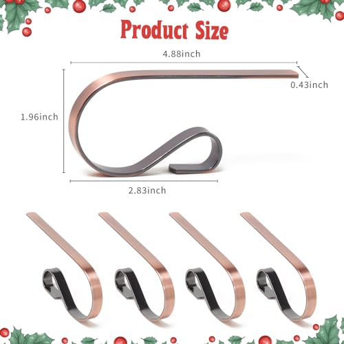 Christmas Stocking Holders for Mantle Set of 4, Lightweight Adjustable Christmas Stocking Holder Hooks Metal Fireplace Hanger for Christmas Party Decoration, Non-Slip Mantle Stocking Hooks(Red Bronze)